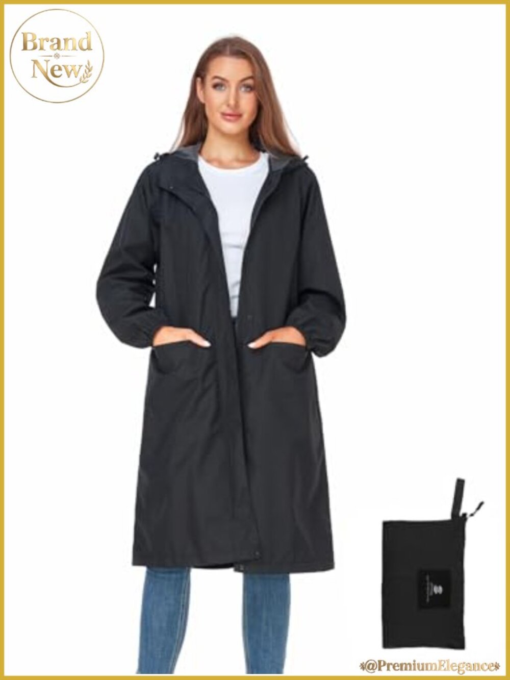 Women's Waterproof Long Rain Jacket Lightweight Packable Knee Length